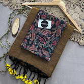 Golden Handloom Khadi Cotton Saree With Black Mango Print Blouse